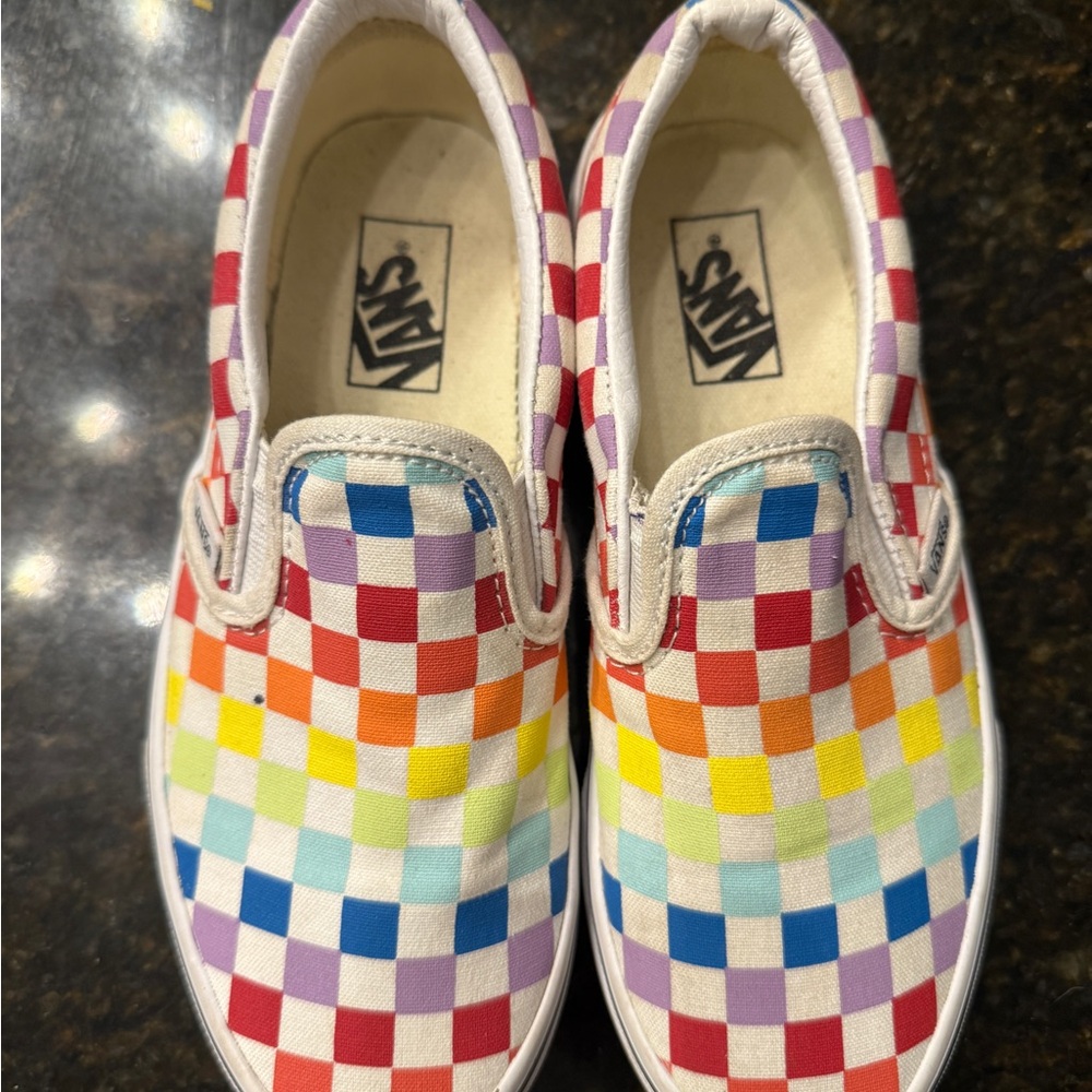 Vans Kids Colorful Checkered Slip-On Sneakers